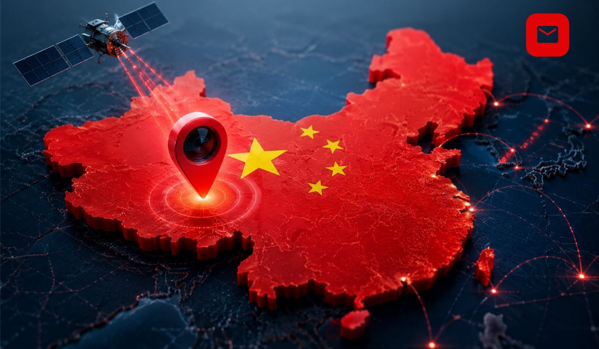 China Tracking dashboard showing parcel tracking technology, shipment routes, GPS location updates, and global logistics network.
