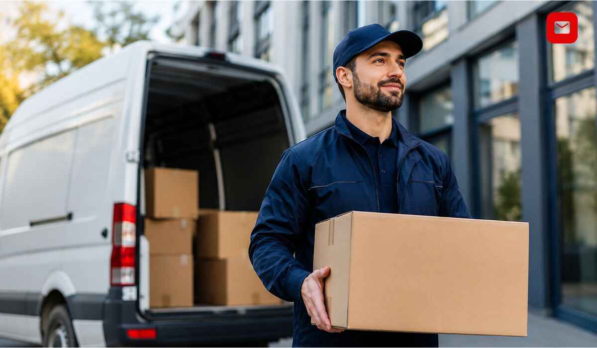 The Professional Courier delivery service with courier agent and package handling