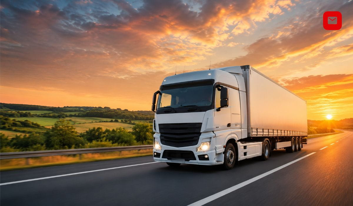 Wanbang Express package delivery concept with global shipping routes, parcels in transit, logistics network, and modern tracking elements for fast international shipment services.