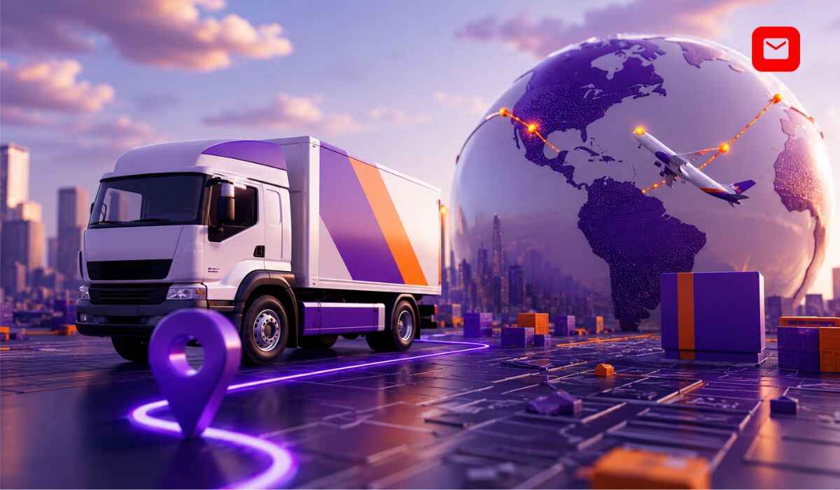 FedEx Tracking global shipping and package delivery illustration
