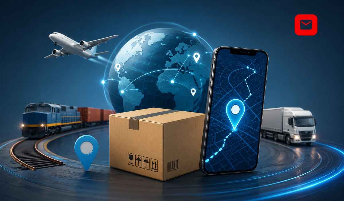 Tracking Package global parcel tracking and delivery illustration