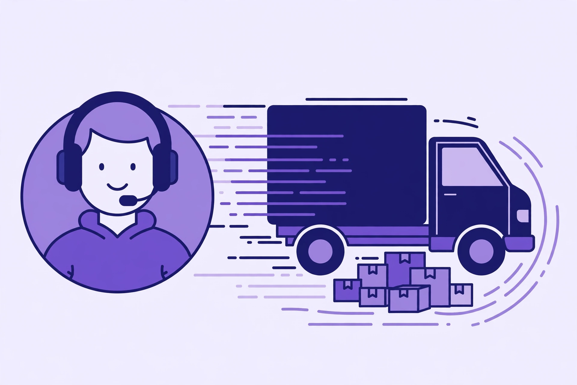 Illustration of the Franch Express customer care number helpline with a headset agent, a ringing telephone and express cargo parcels