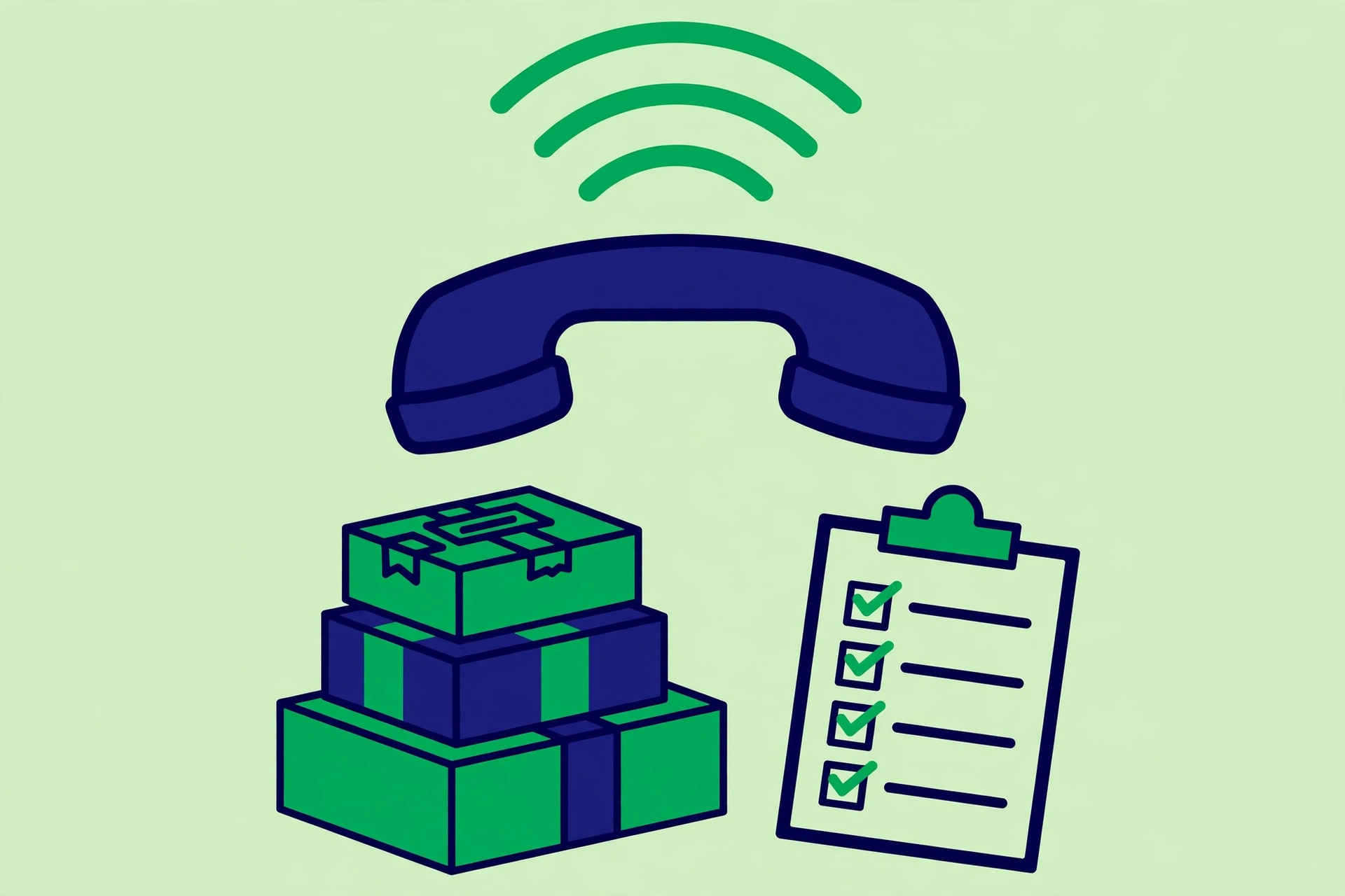 Illustration of the Shree Tirupati courier customer care number helpline with a support agent wearing a headset, a telephone and parcels