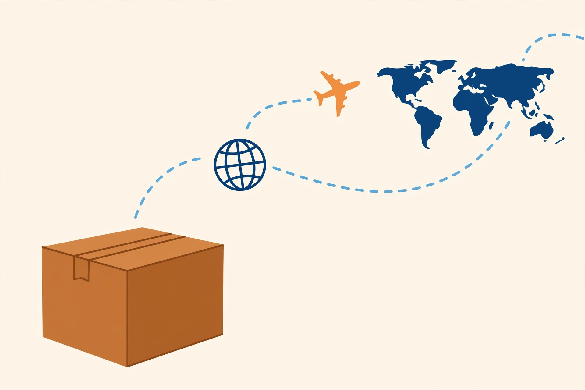 Flat illustration of a parcel, globe and airplane that explains india post international courier charges for EMS and international parcels.