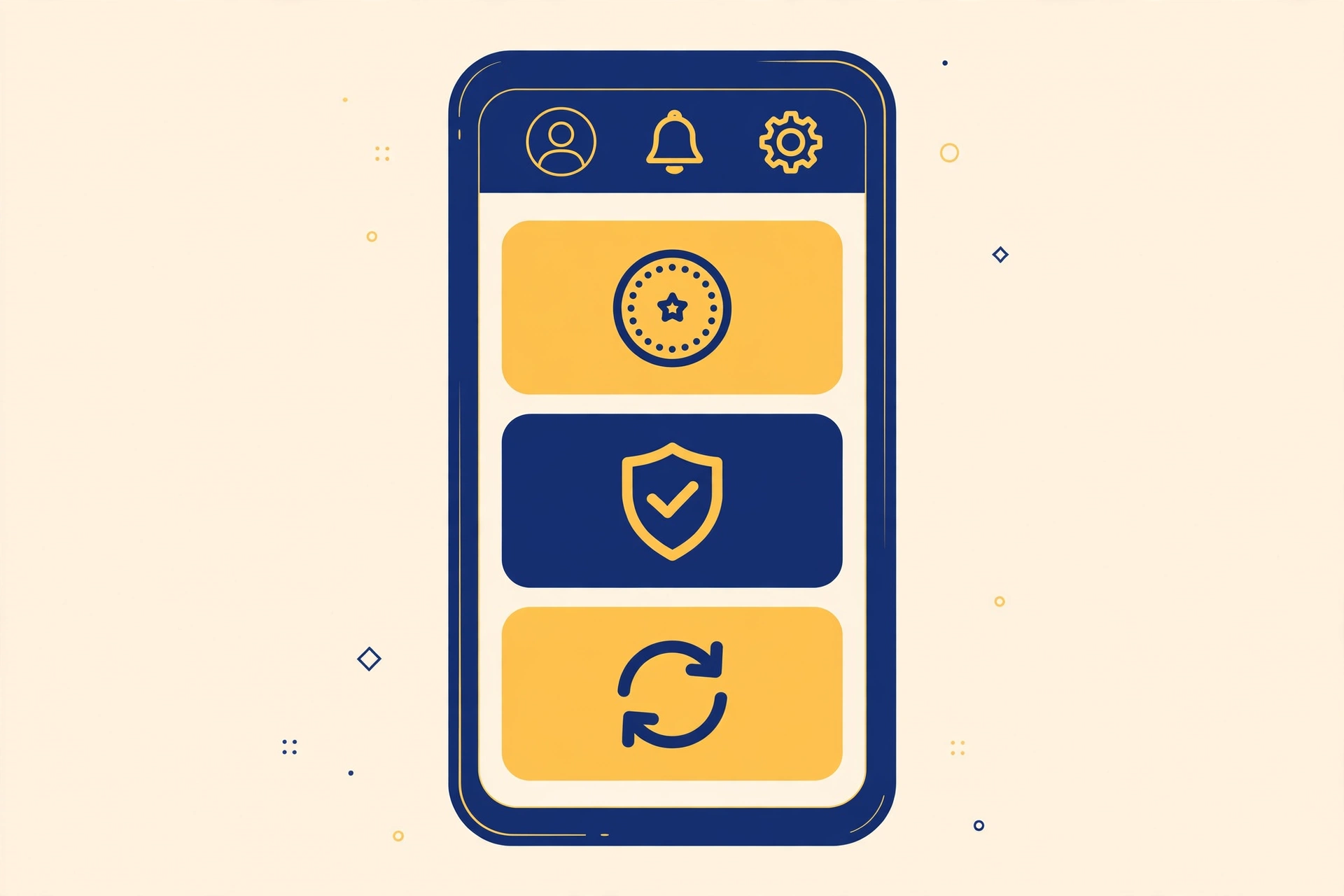 Flat illustration of a smartphone showing a secure banking app interface for the india post mobile banking app guide.