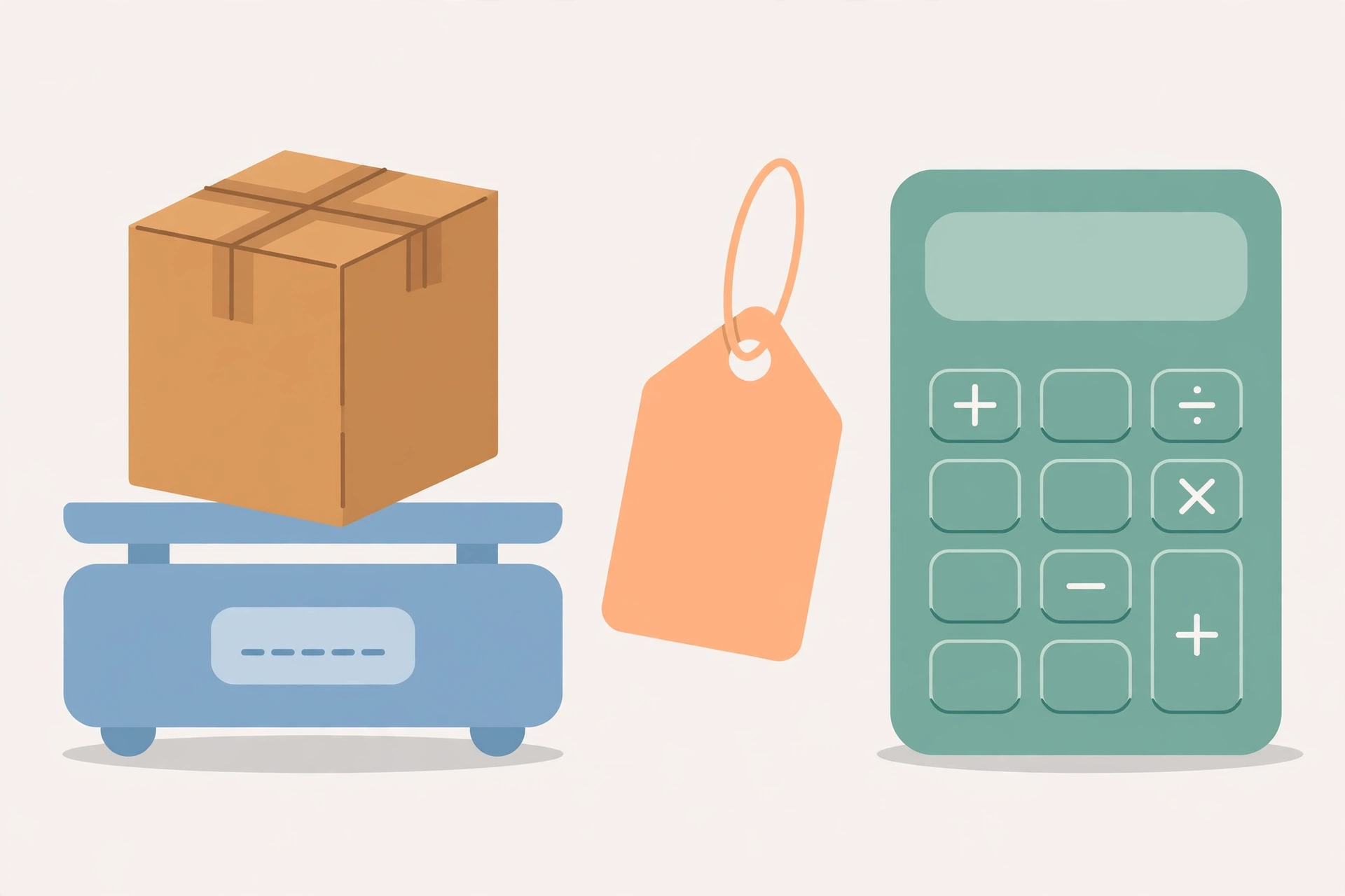 Illustration explaining dtdc courier charges with a parcel on a weighing scale and rate chart