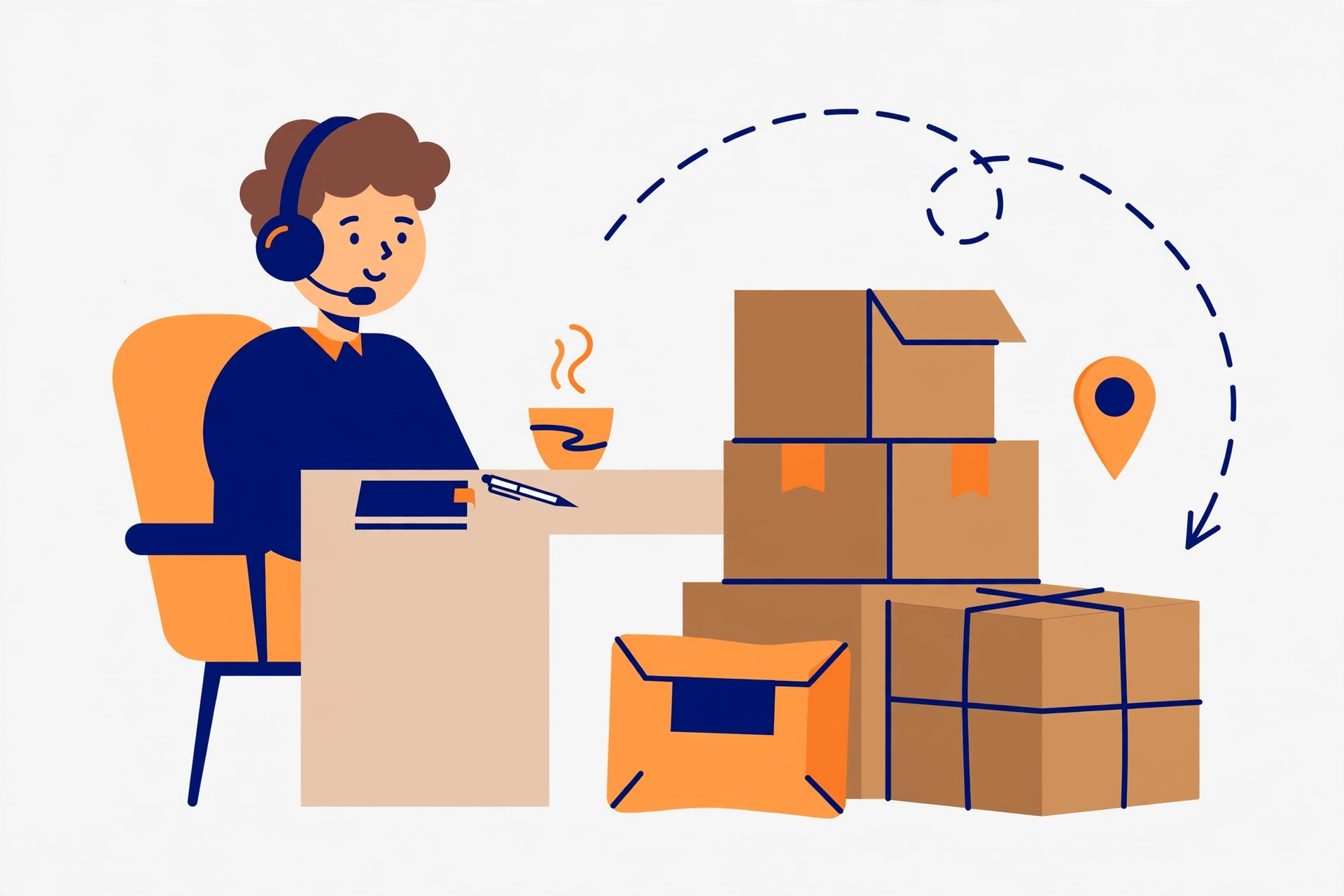 Support agent with headset and delivery parcels illustrating the Ekart customer care number guide