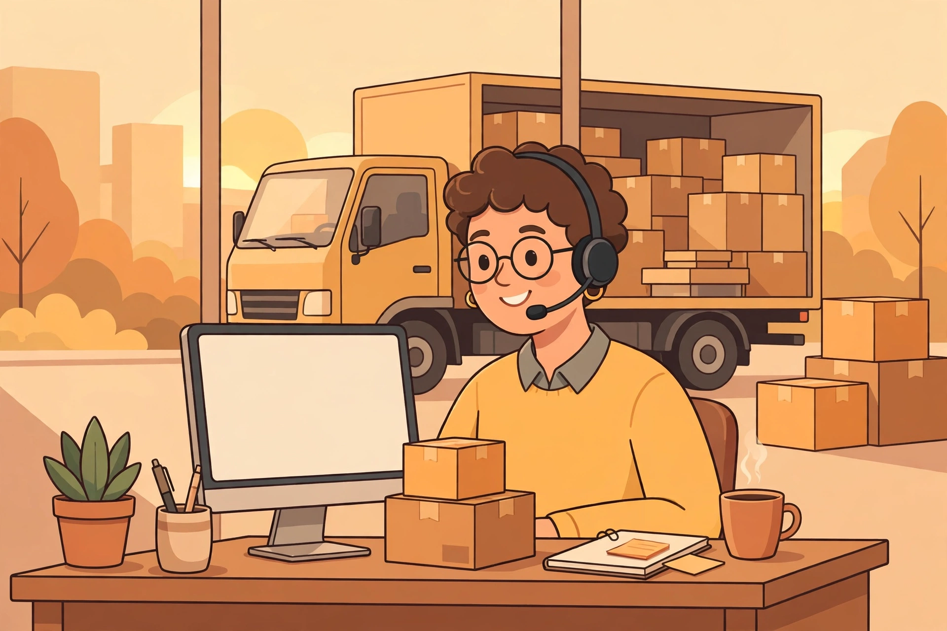 Illustration of the Gati customer care number helpline with a headset agent, phone keypad and shipment docket beside a parcel