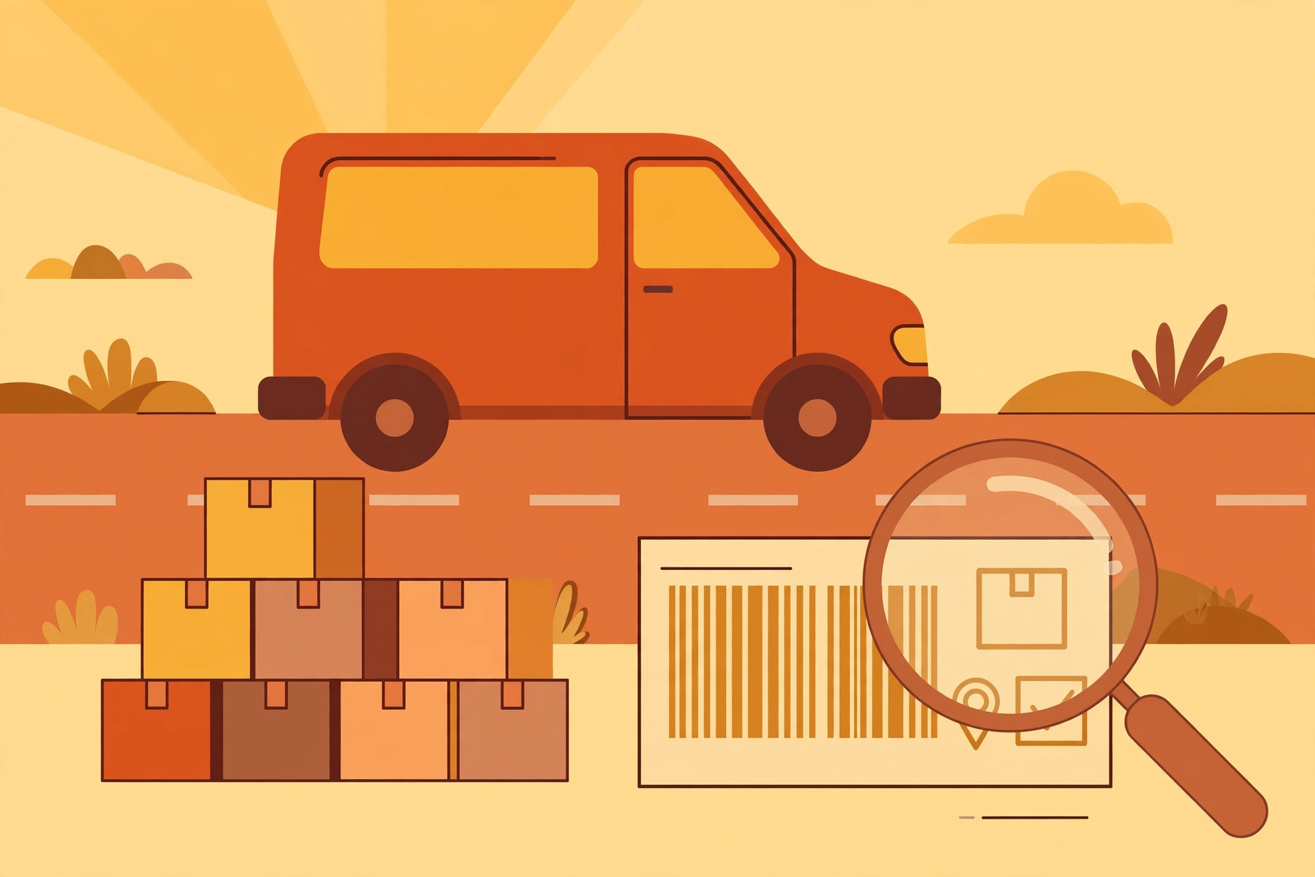 Illustration of Madhur courier tracking on a laptop screen showing a C-Note number beside a parcel and delivery map