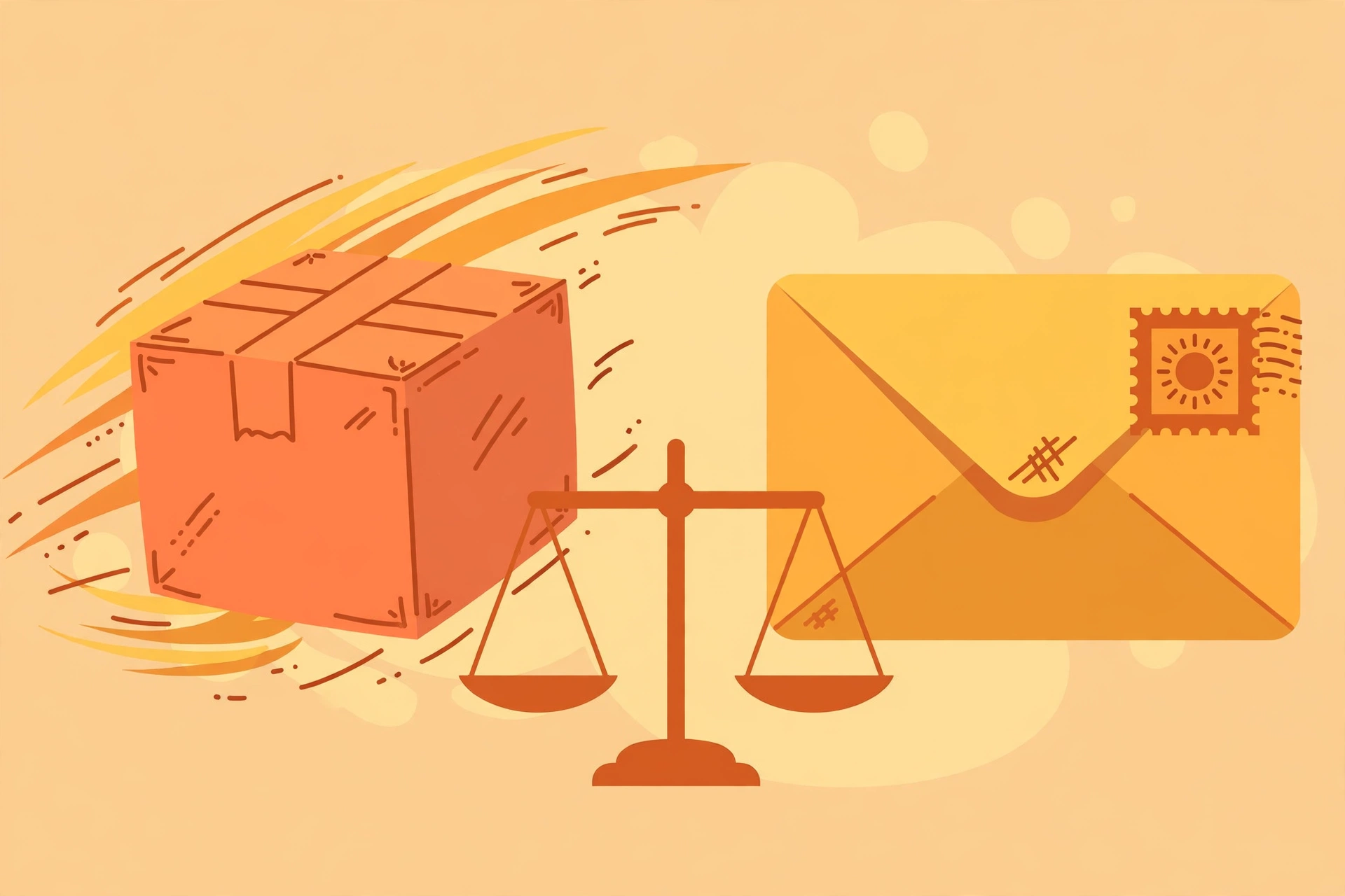 Speed Post vs Registered Post comparison illustration — express parcel beside a registered letter with tracking receipt