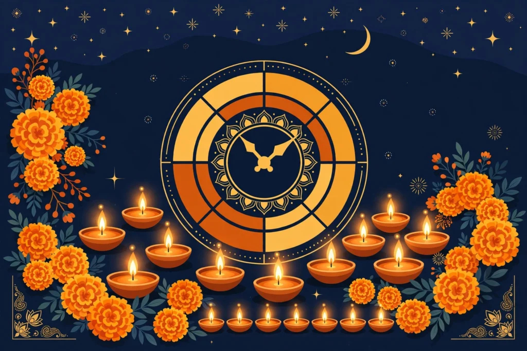Kali Puja countdown with festive diyas