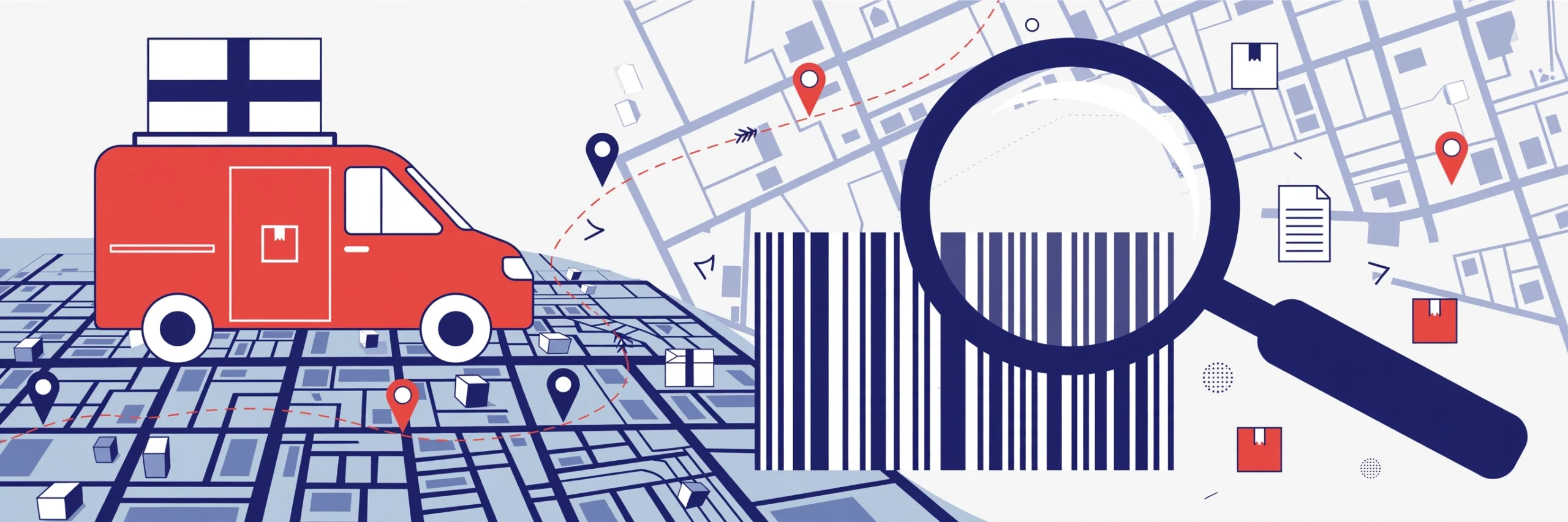 DTDC courier tracking: delivery van with tracking magnifier