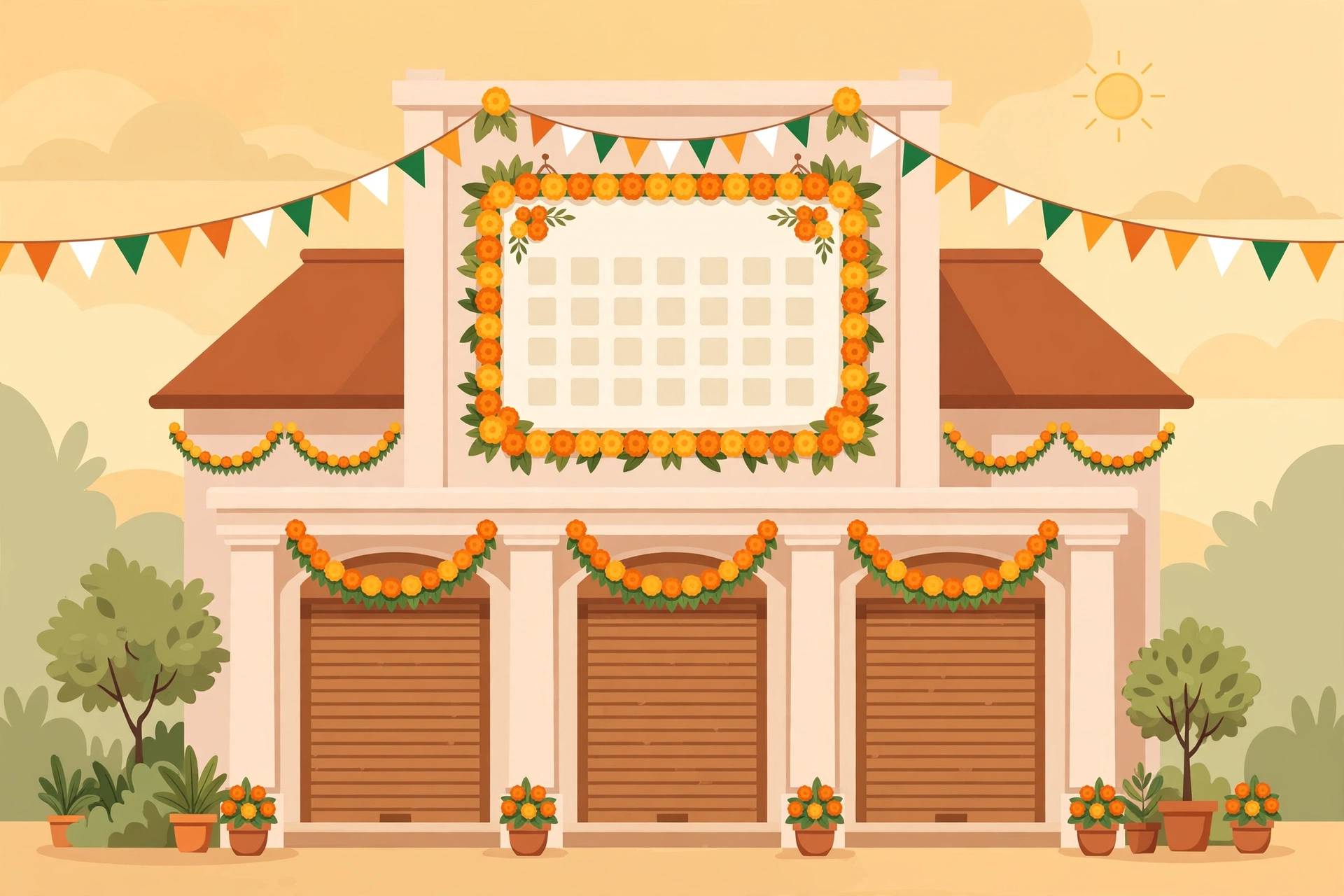 Post office holidays 2026 - illustration of an Indian post office with a holiday calendar